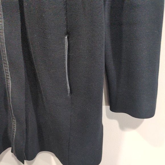 Eileen Fisher Petite Silk Knit Long Sweater Jacket Size PM Black Leather Trim - Picture 6 of 14